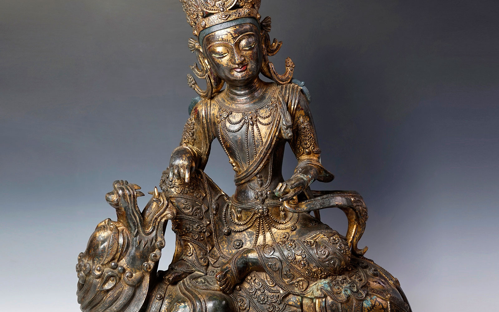 明早期 銅泥金加彩獅吼觀音像 Gilt-Lacquered Lion’s Roar Avalokiteśvara Bodhisattva , Early Ming dynasty (c. 1400 CE), h59cm